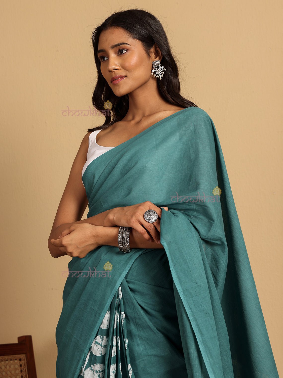 Sarah Pre - Draped Hand Printed Mul Cotton Saree - Chowkhat Lifestyle