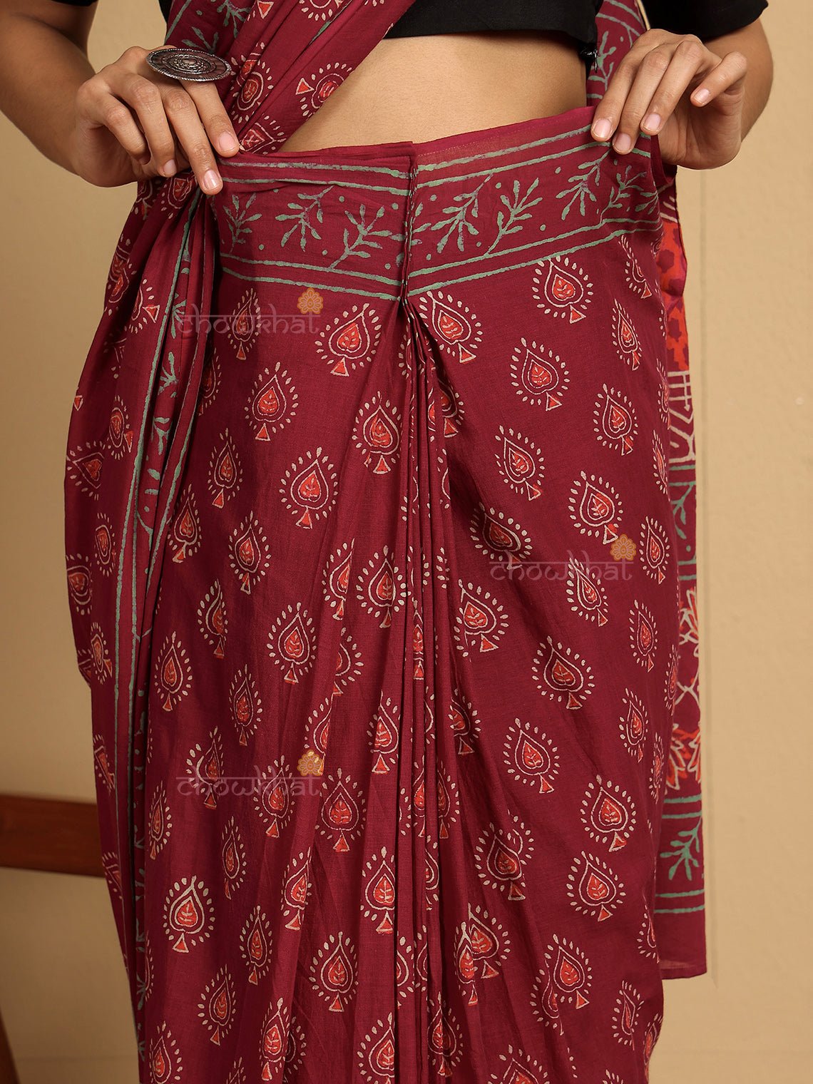 Hina Pre - Draped Hand Block Mul Cotton Saree - Chowkhat Lifestyle