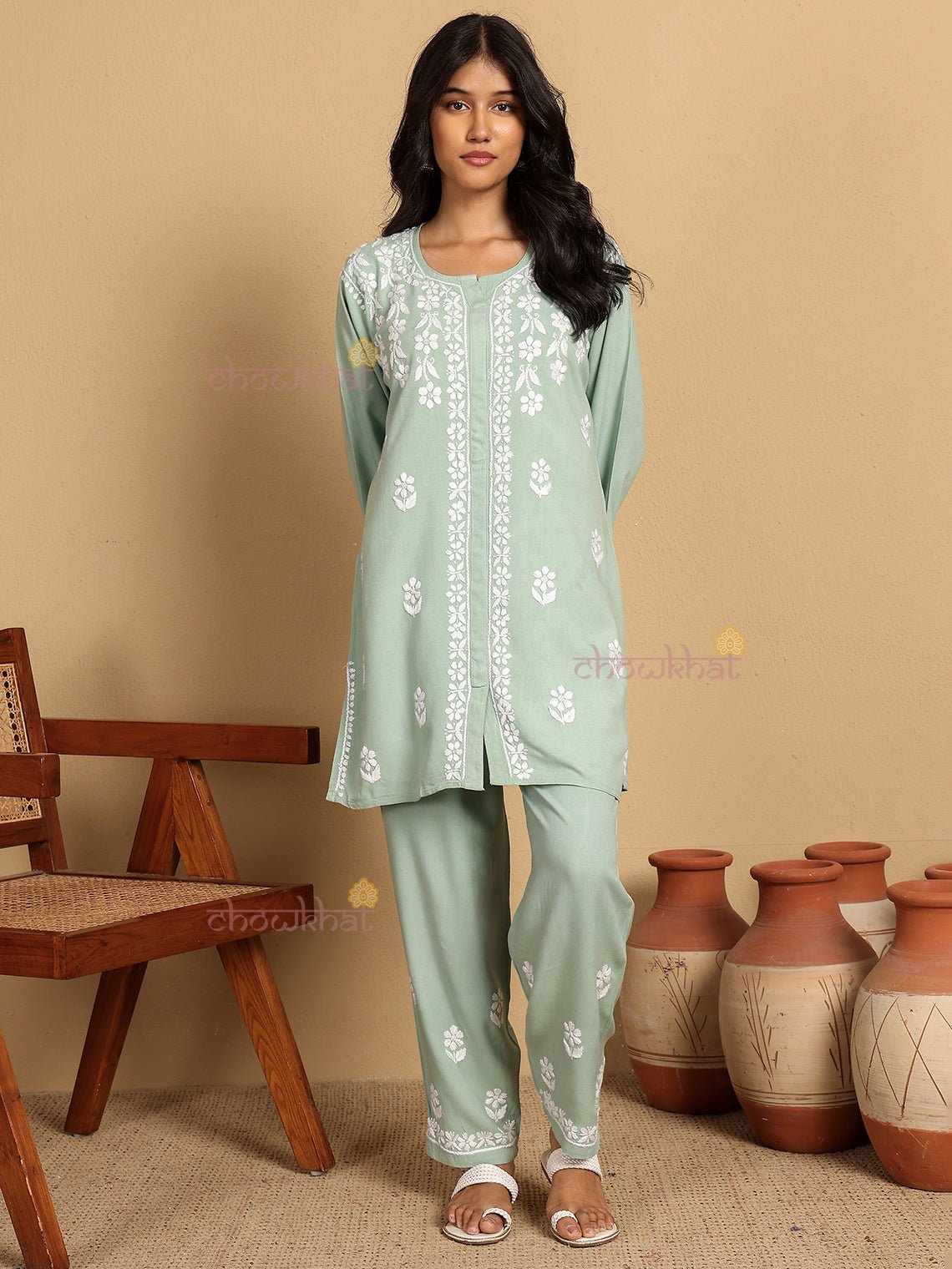 Naima Rayon Straight Chikankari Co - ord Set - Chowkhat Lifestyle