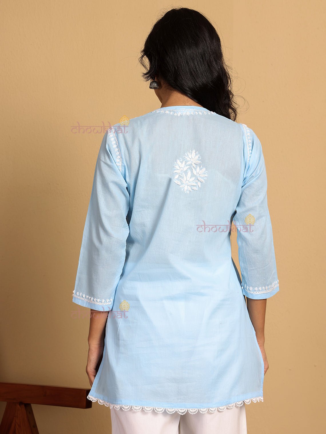 Dania Mul Cotton Short Straight Chikankari Kurti - Chowkhat Lifestyle