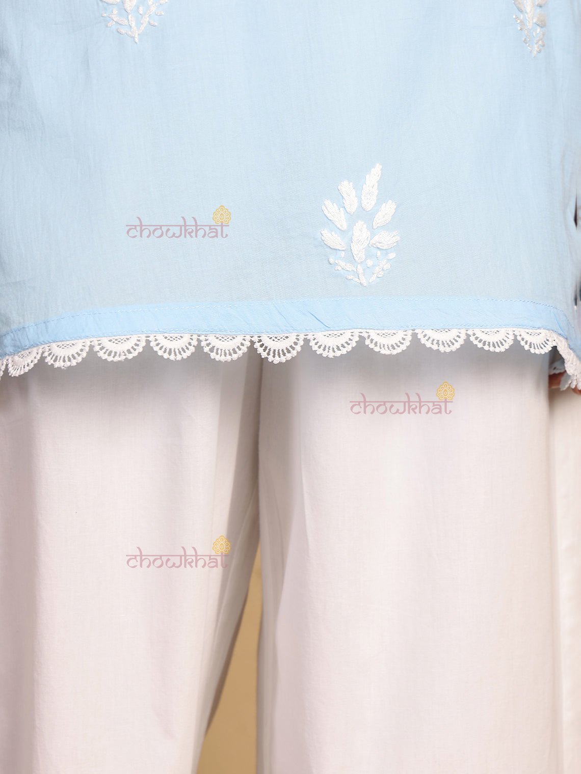 Dania Mul Cotton Short Straight Chikankari Kurti - Chowkhat Lifestyle