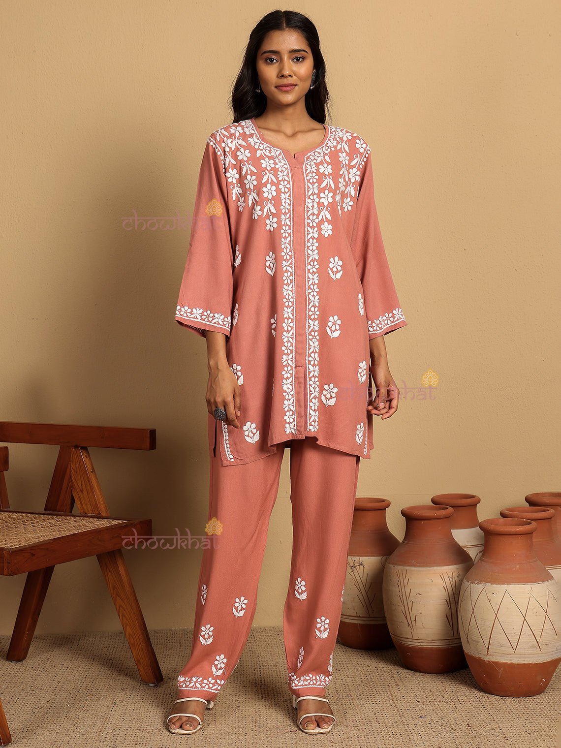 Naima Rayon Straight Chikankari Co - ord Set - Chowkhat Lifestyle