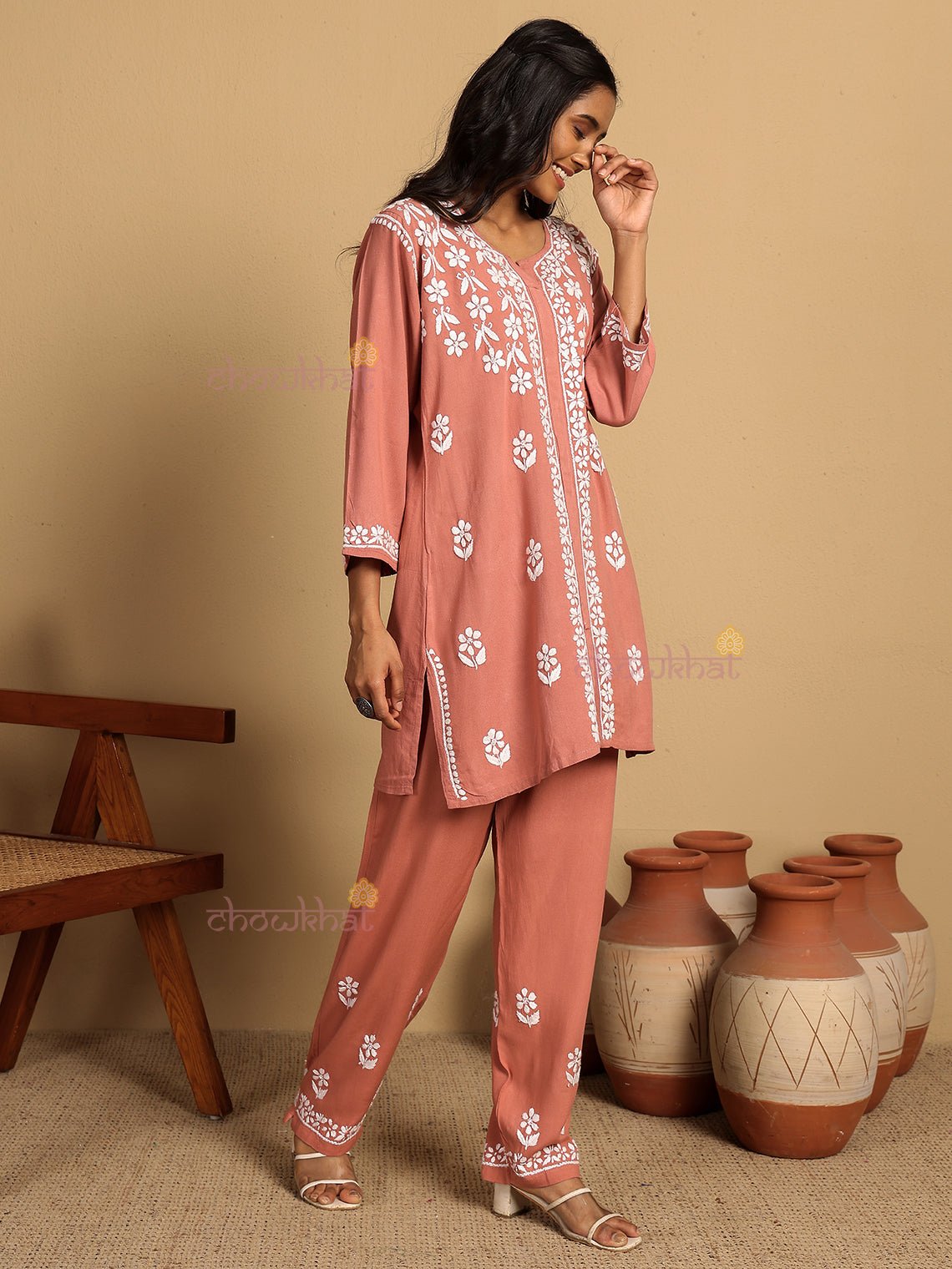 Naima Rayon Straight Chikankari Co - ord Set - Chowkhat Lifestyle