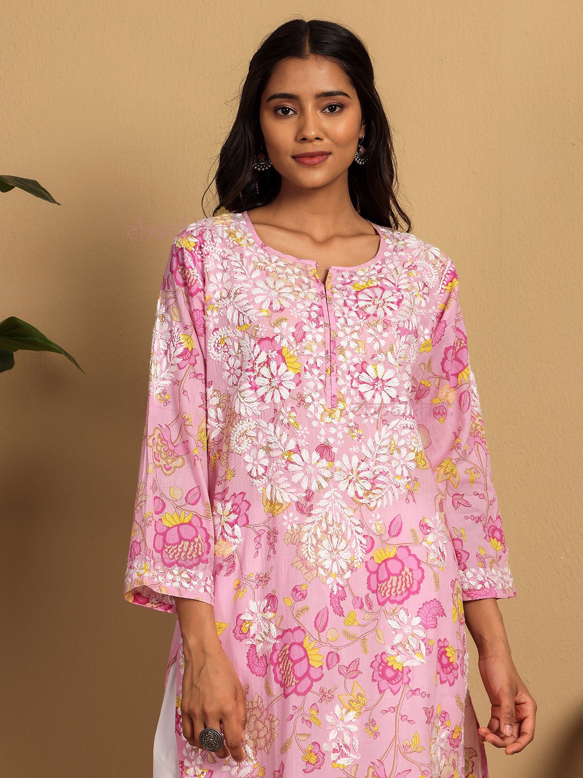Jiya Mul Cotton Straight Chikankari Long Kurti - Chowkhat Lifestyle