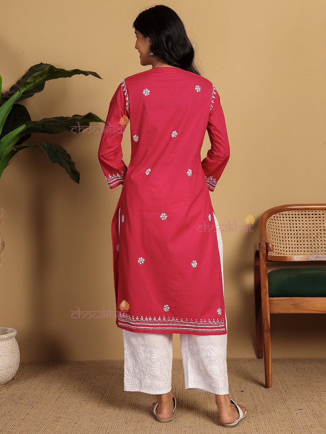 Saba Pure Cotton Chikankari Long Kurti - Chowkhat Lifestyle