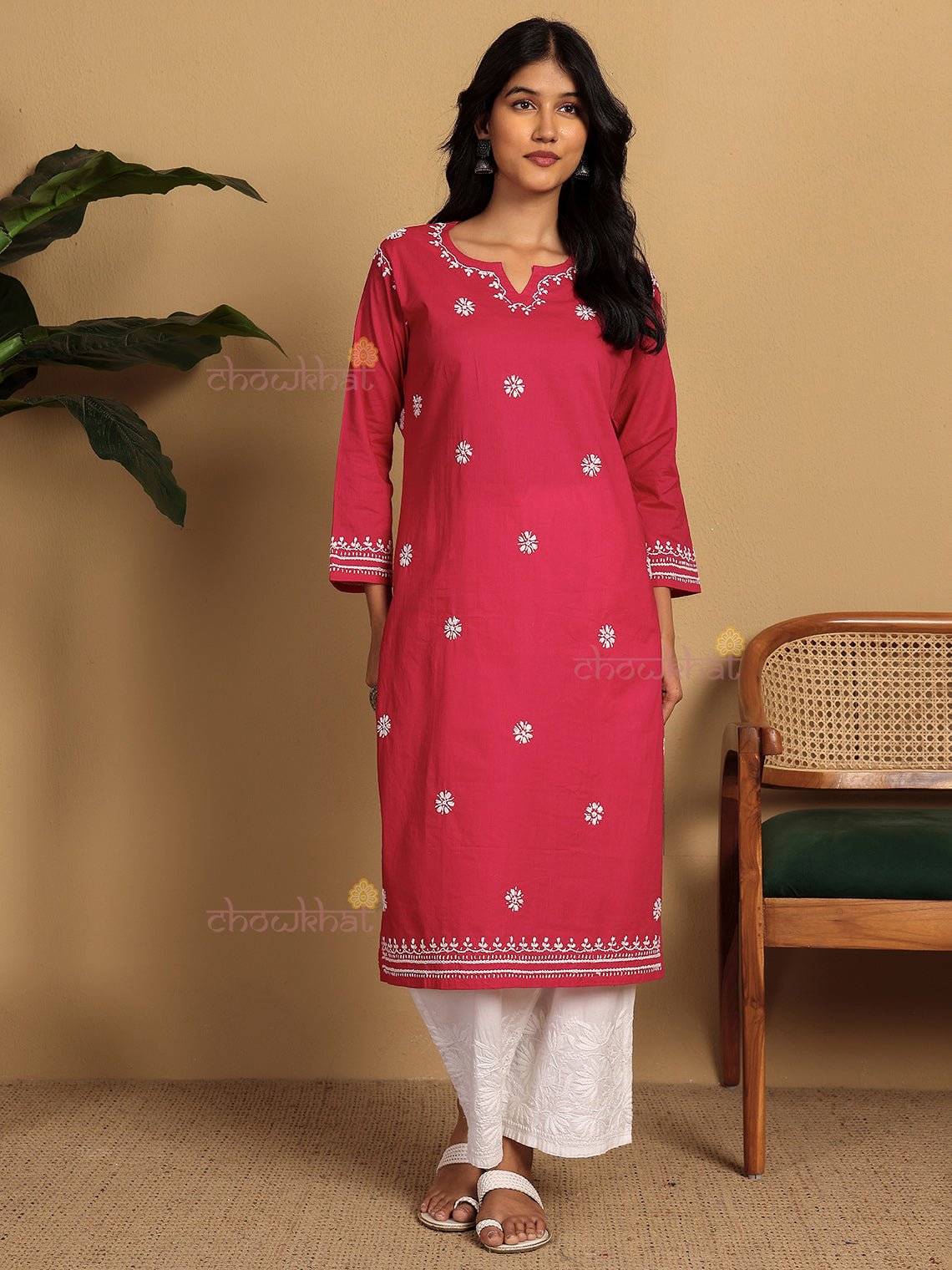 Saba Pure Cotton Chikankari Long Kurti - Chowkhat Lifestyle