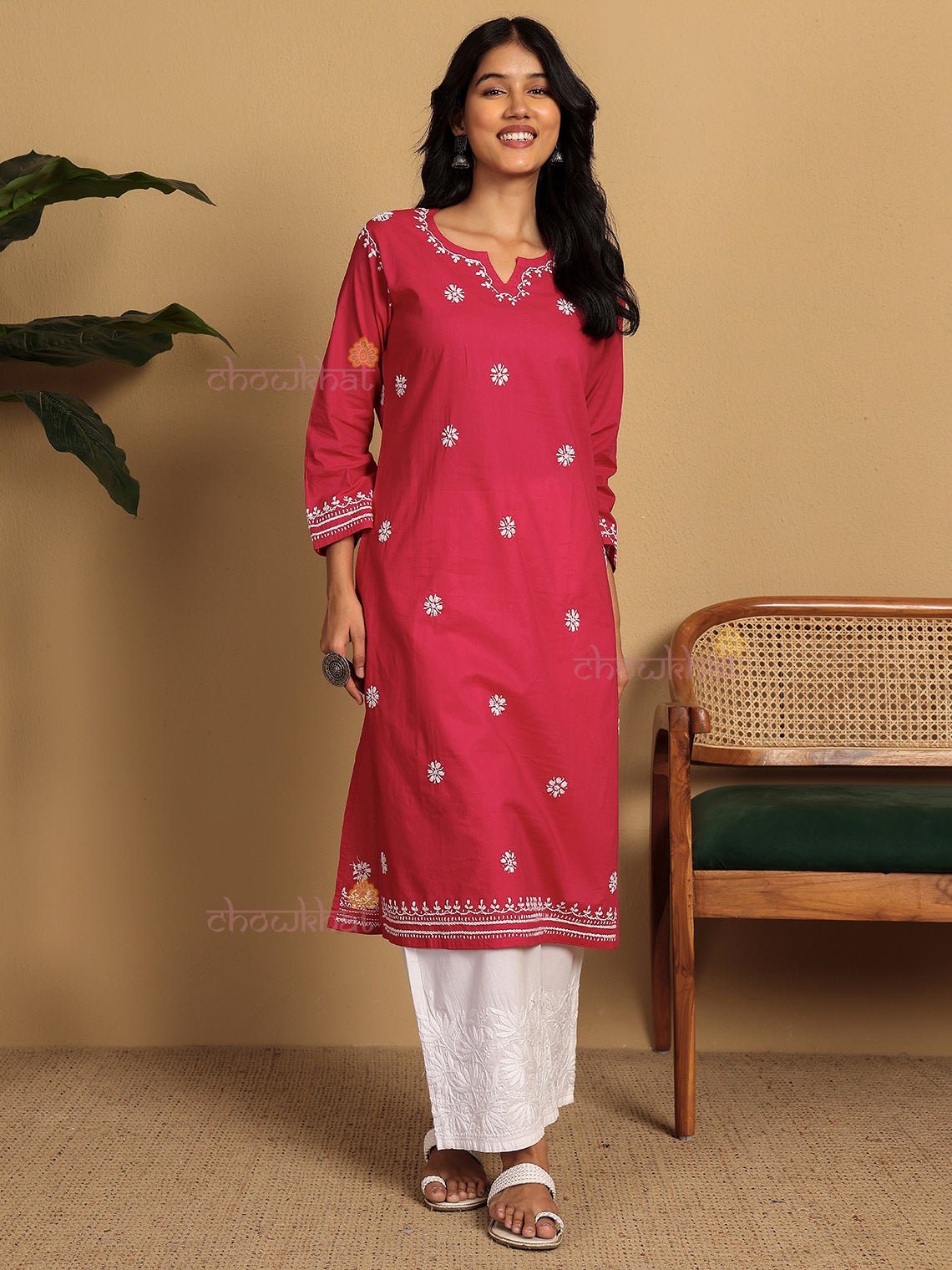 Saba Pure Cotton Chikankari Long Kurti - Chowkhat Lifestyle