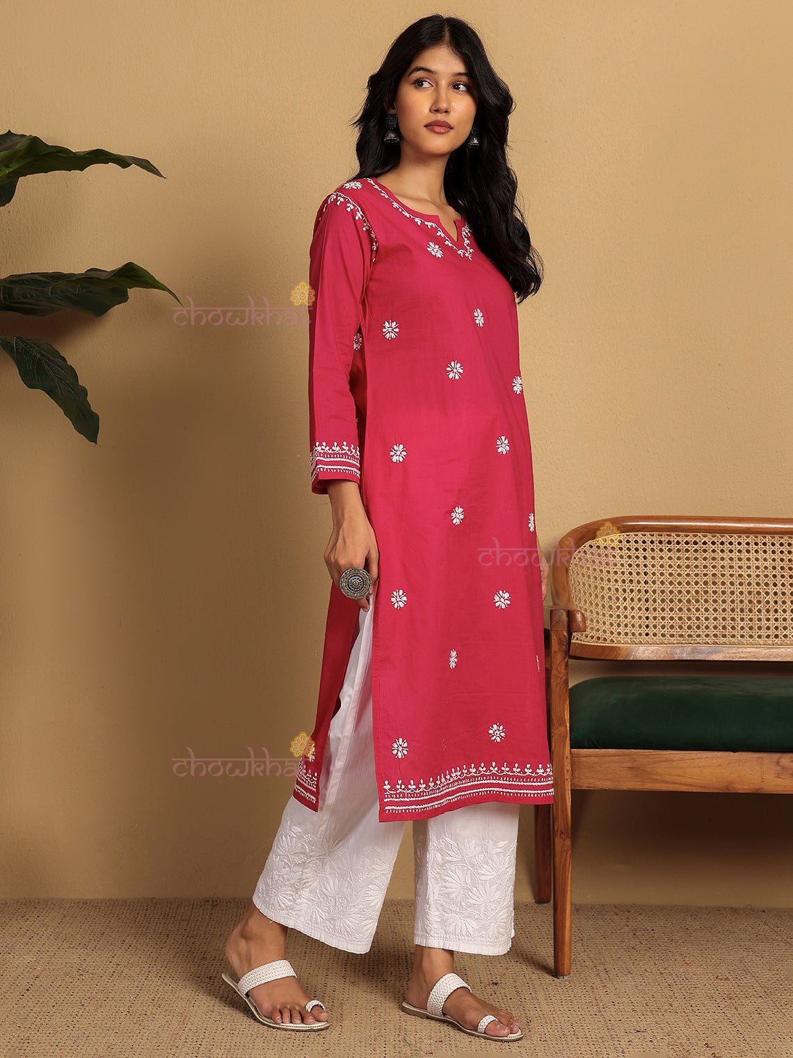 Saba Pure Cotton Chikankari Long Kurti - Chowkhat Lifestyle