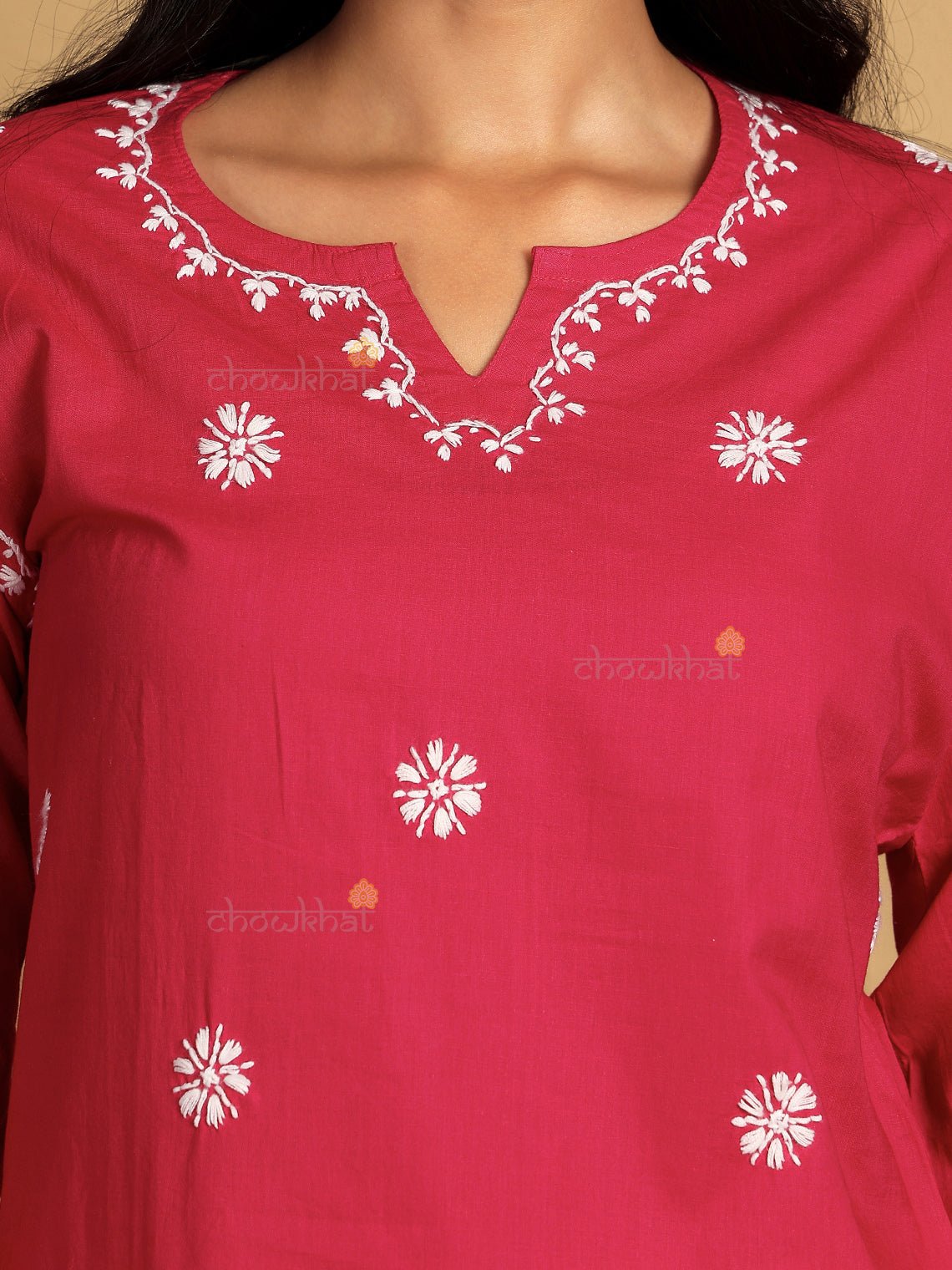Saba Pure Cotton Chikankari Long Kurti - Chowkhat Lifestyle