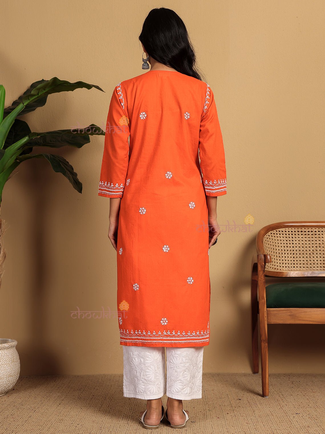 Saba Pure Cotton Chikankari Long Kurti - Chowkhat Lifestyle
