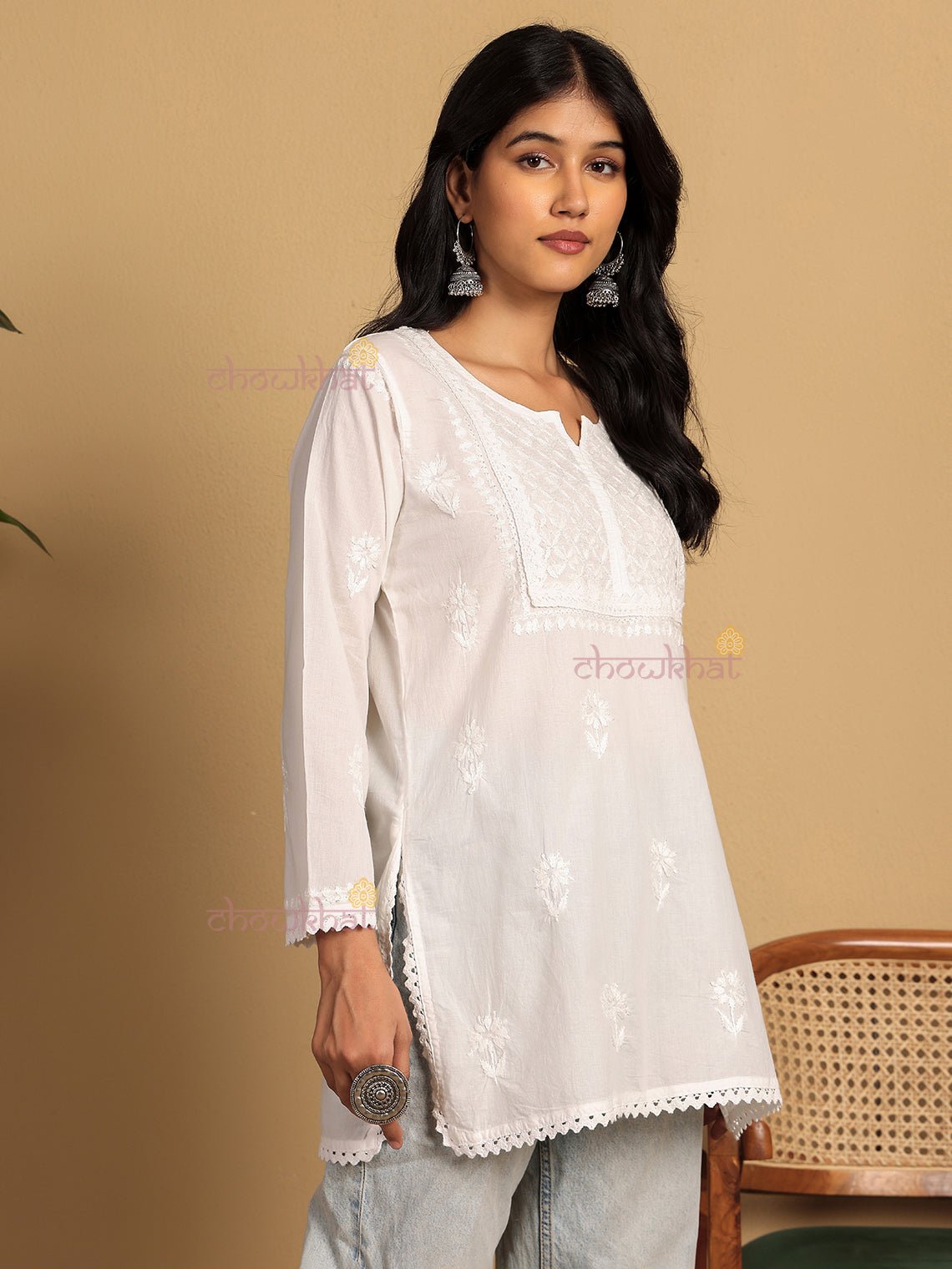 Eliza Cotton Short Chikankari Kurti - Chowkhat Lifestyle