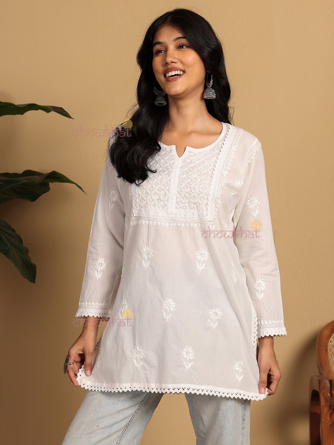 Eliza Cotton Short Chikankari Kurti - Chowkhat Lifestyle