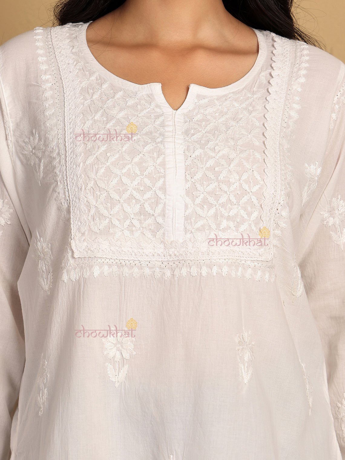 Eliza Cotton Short Chikankari Kurti - Chowkhat Lifestyle