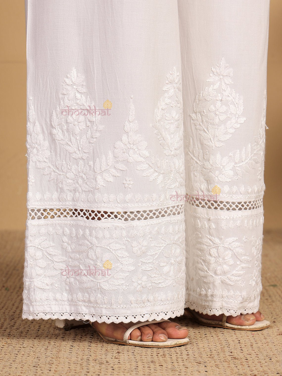 Amaya Rayon Chikankari Palazzo with Lace Detailing - Chowkhat Lifestyle