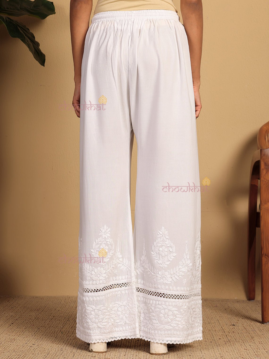 Amaya Rayon Chikankari Palazzo with Lace Detailing - Chowkhat Lifestyle