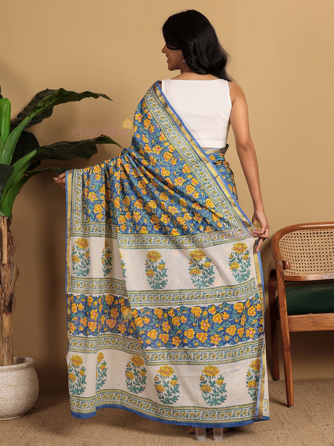 Ishita Pre - Draped Hand Block Mul Cotton Saree - Chowkhat Lifestyle