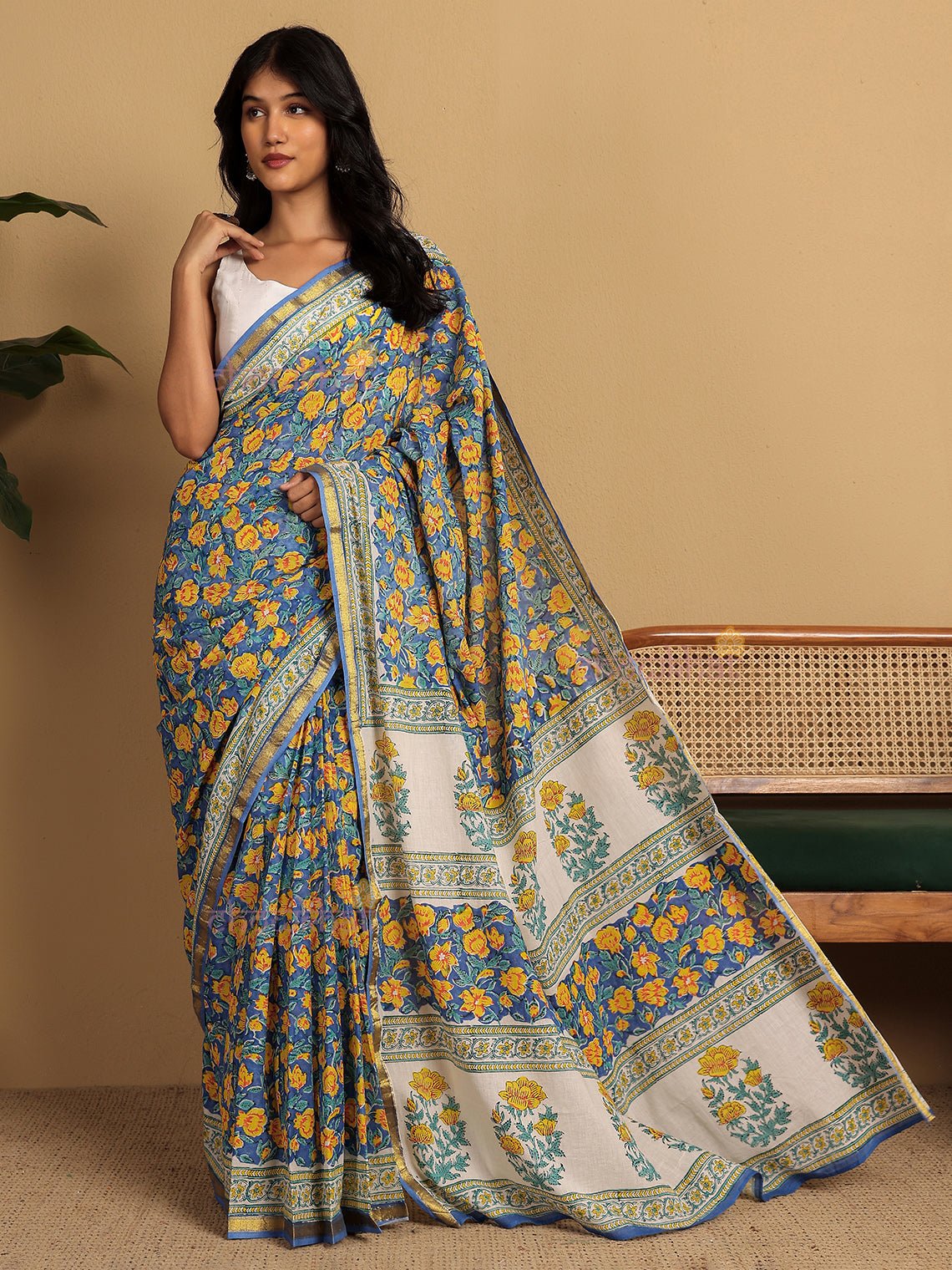 Ishita Pre - Draped Hand Block Mul Cotton Saree - Chowkhat Lifestyle