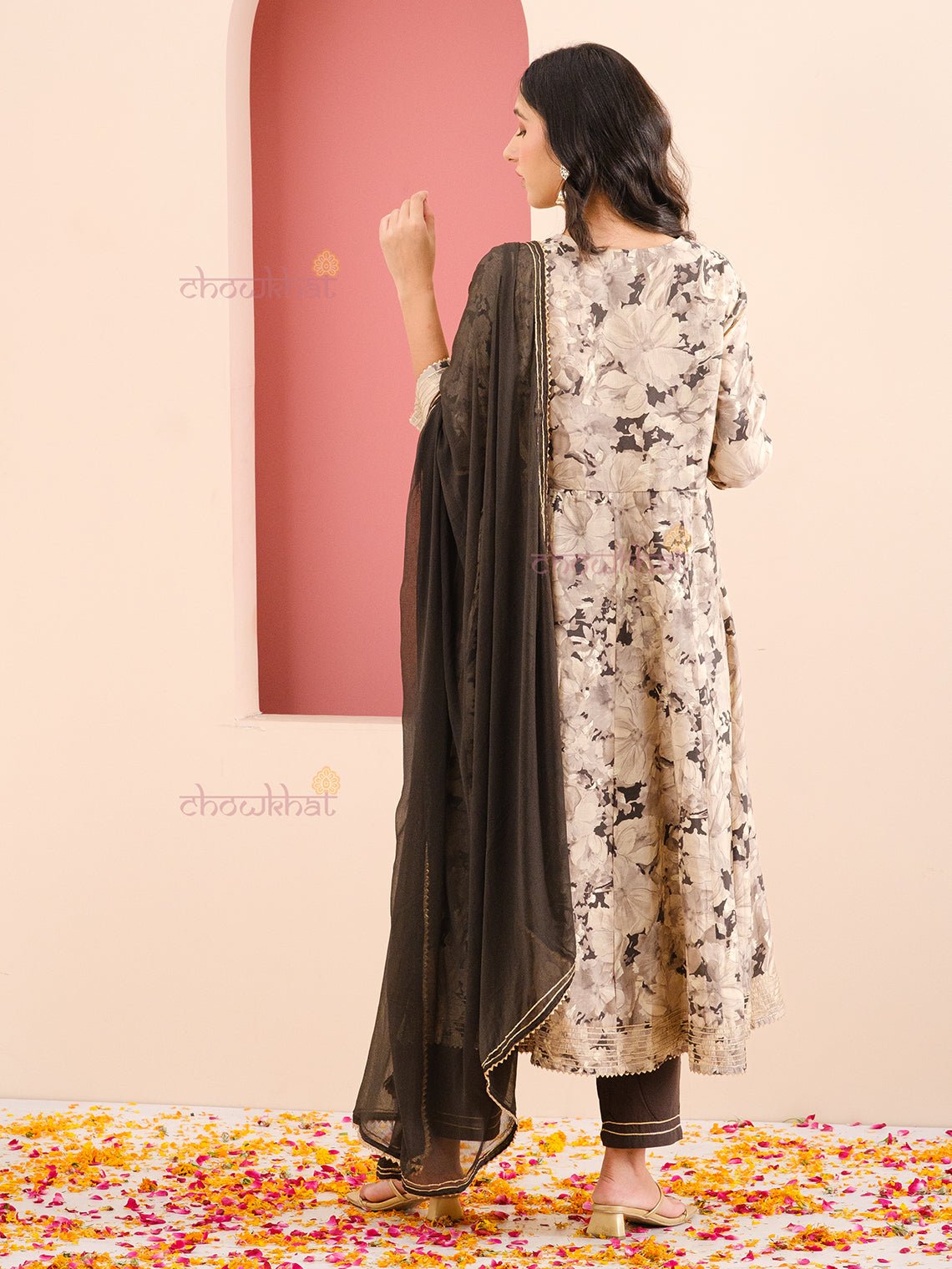 Preet Muslin Aline Suit Set with Handwork - Chowkhat Handicraft