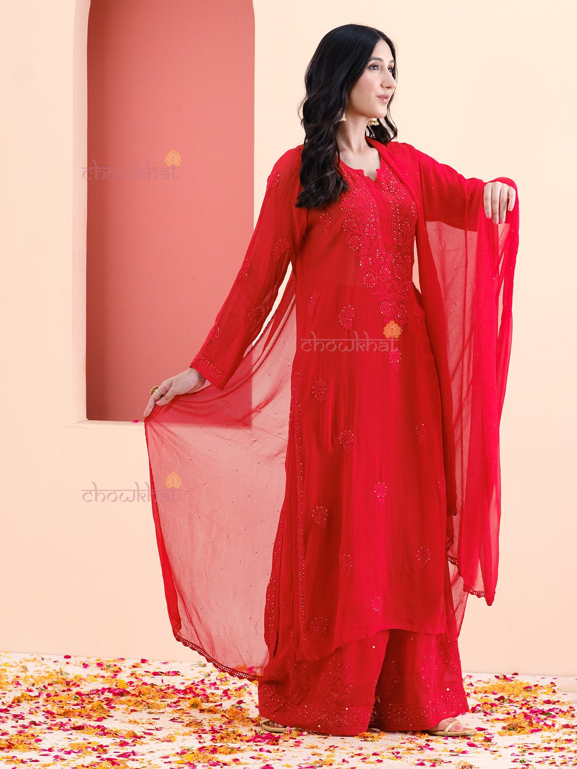 Yasmin Chikankari Suit Set with Mukaish Work - Chowkhat Handicraft