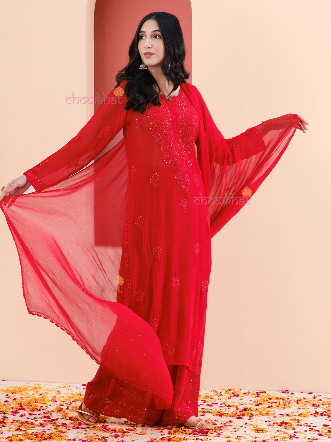 Yasmin Chikankari Suit Set with Mukaish Work - Chowkhat Handicraft