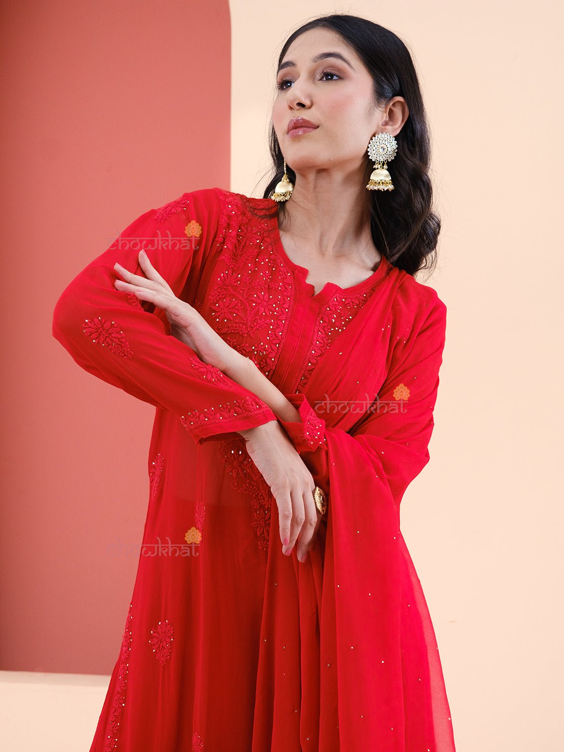 Yasmin Chikankari Suit Set with Mukaish Work - Chowkhat Handicraft