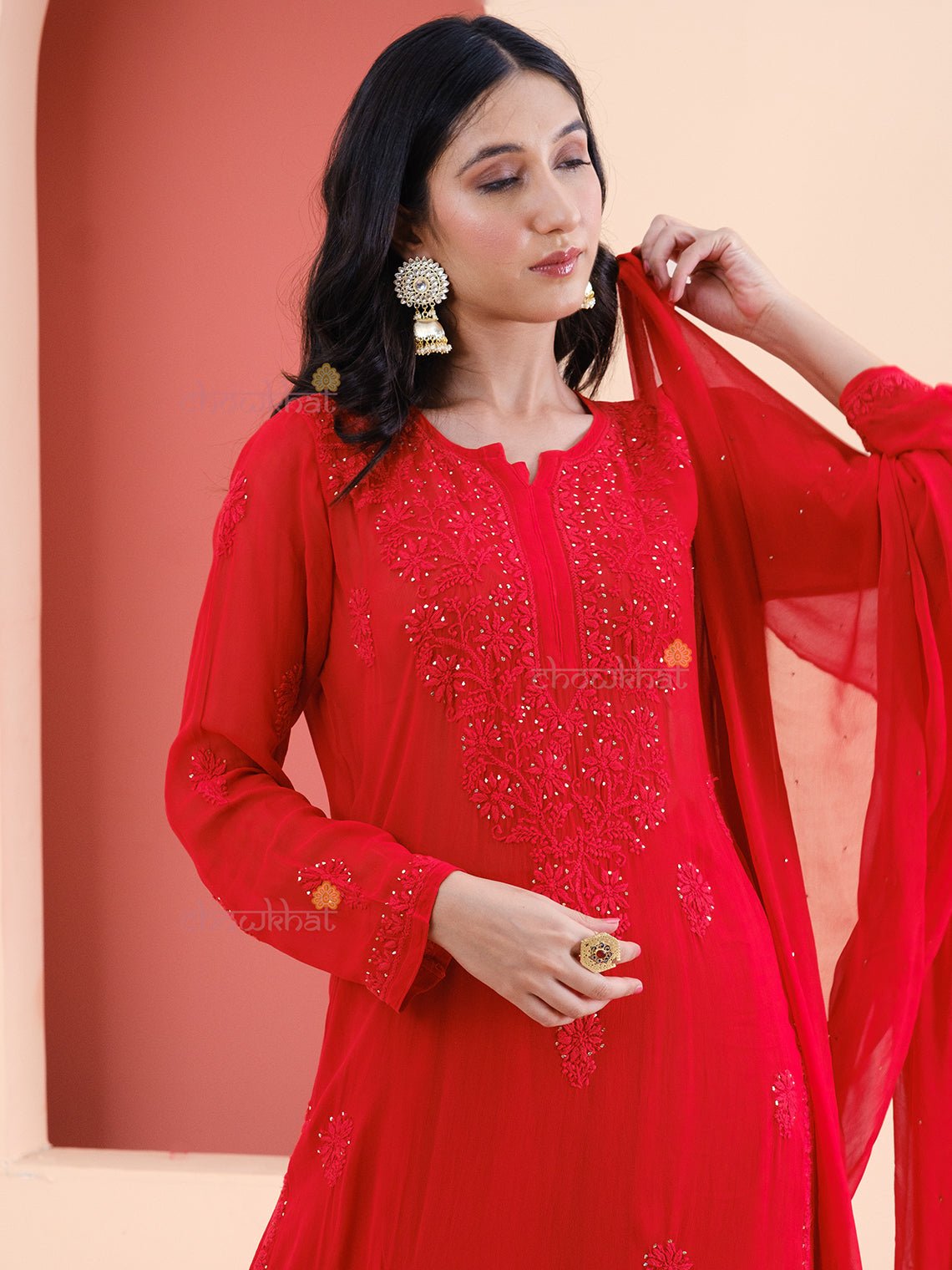 Yasmin Chikankari Suit Set with Mukaish Work - Chowkhat Handicraft