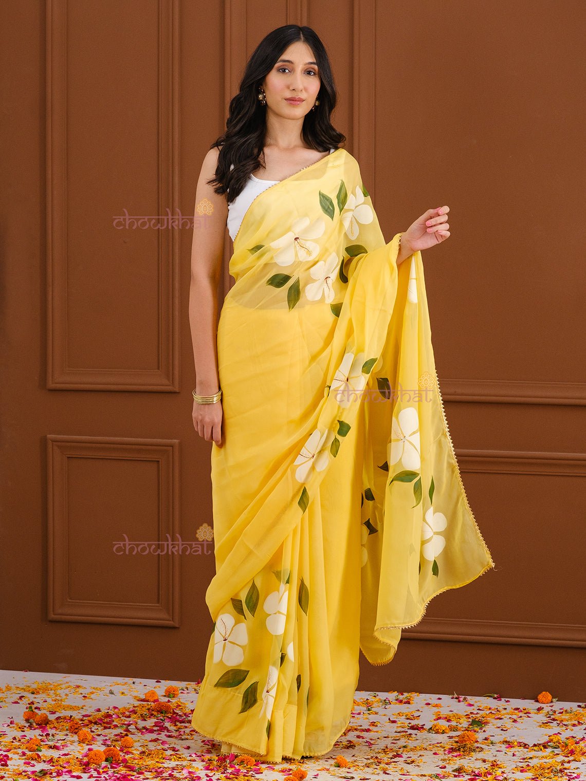 Meraki Hand Painted Organza Saree - Chowkhat Handicraft