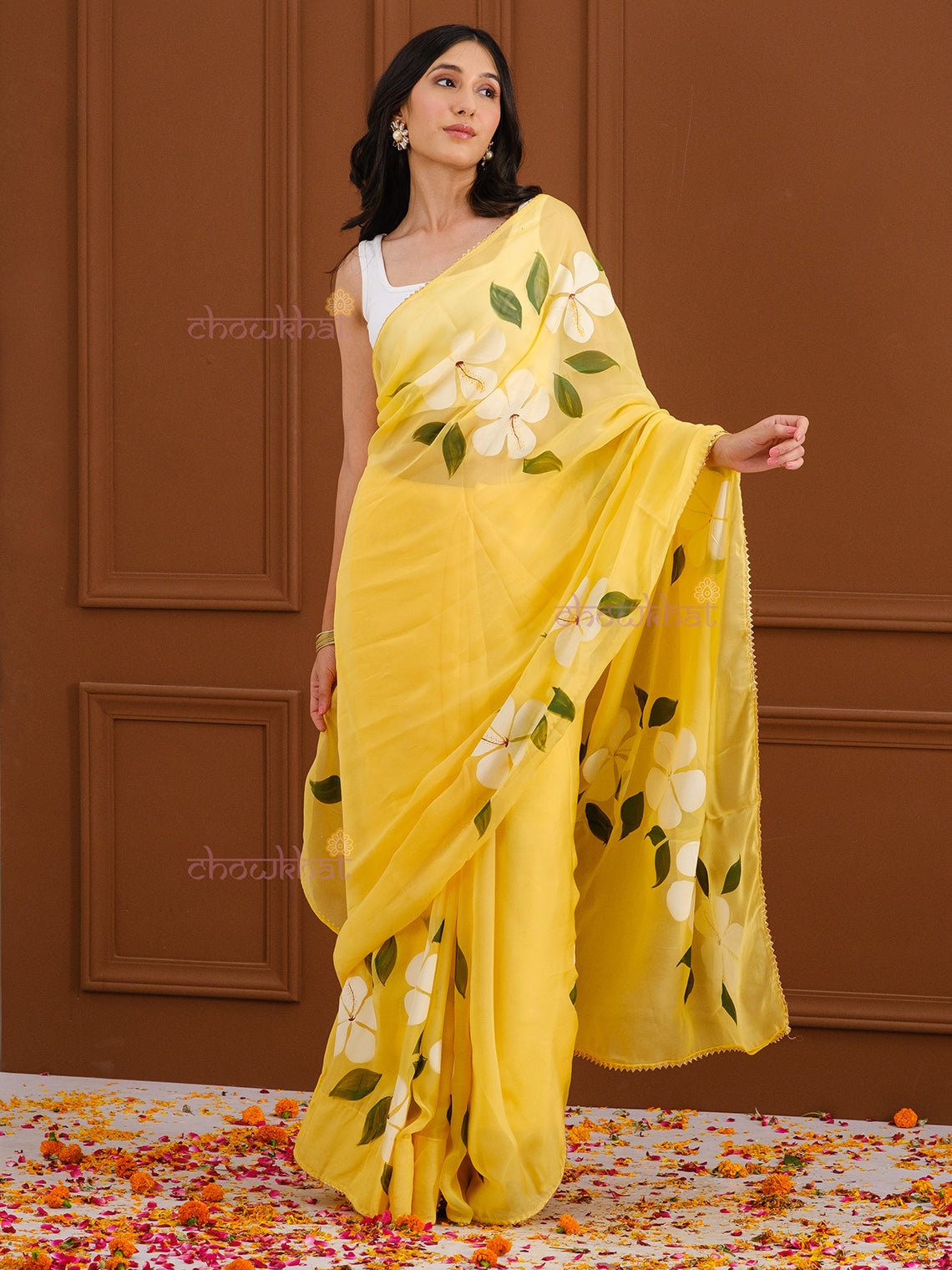 Meraki Hand Painted Organza Saree - Chowkhat Handicraft