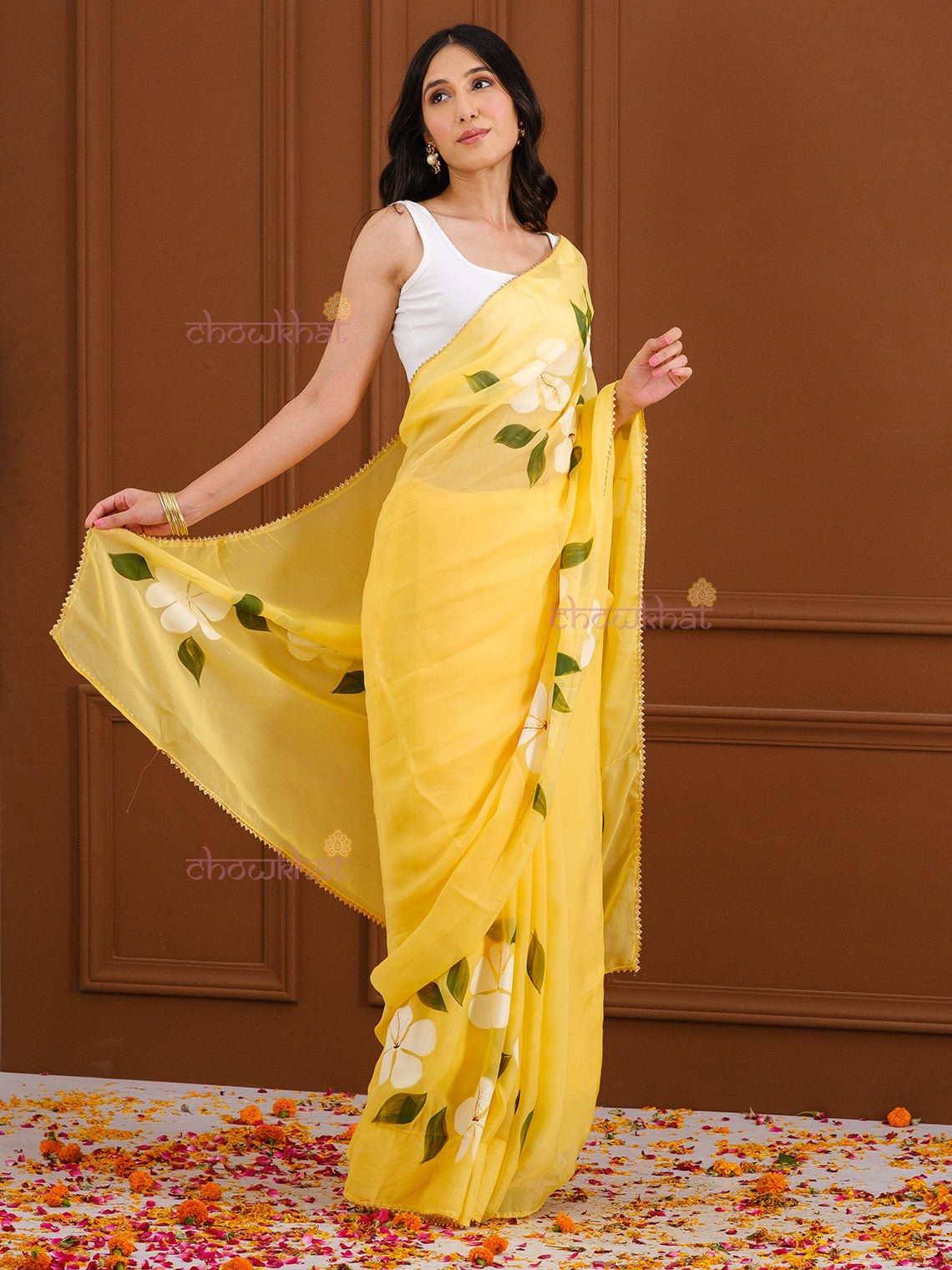 Meraki Hand Painted Organza Saree - Chowkhat Handicraft