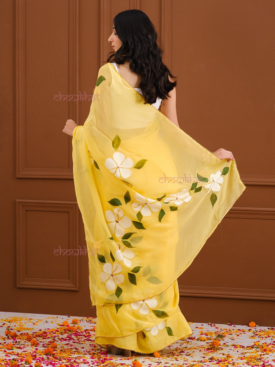 Meraki Hand Painted Organza Saree - Chowkhat Handicraft