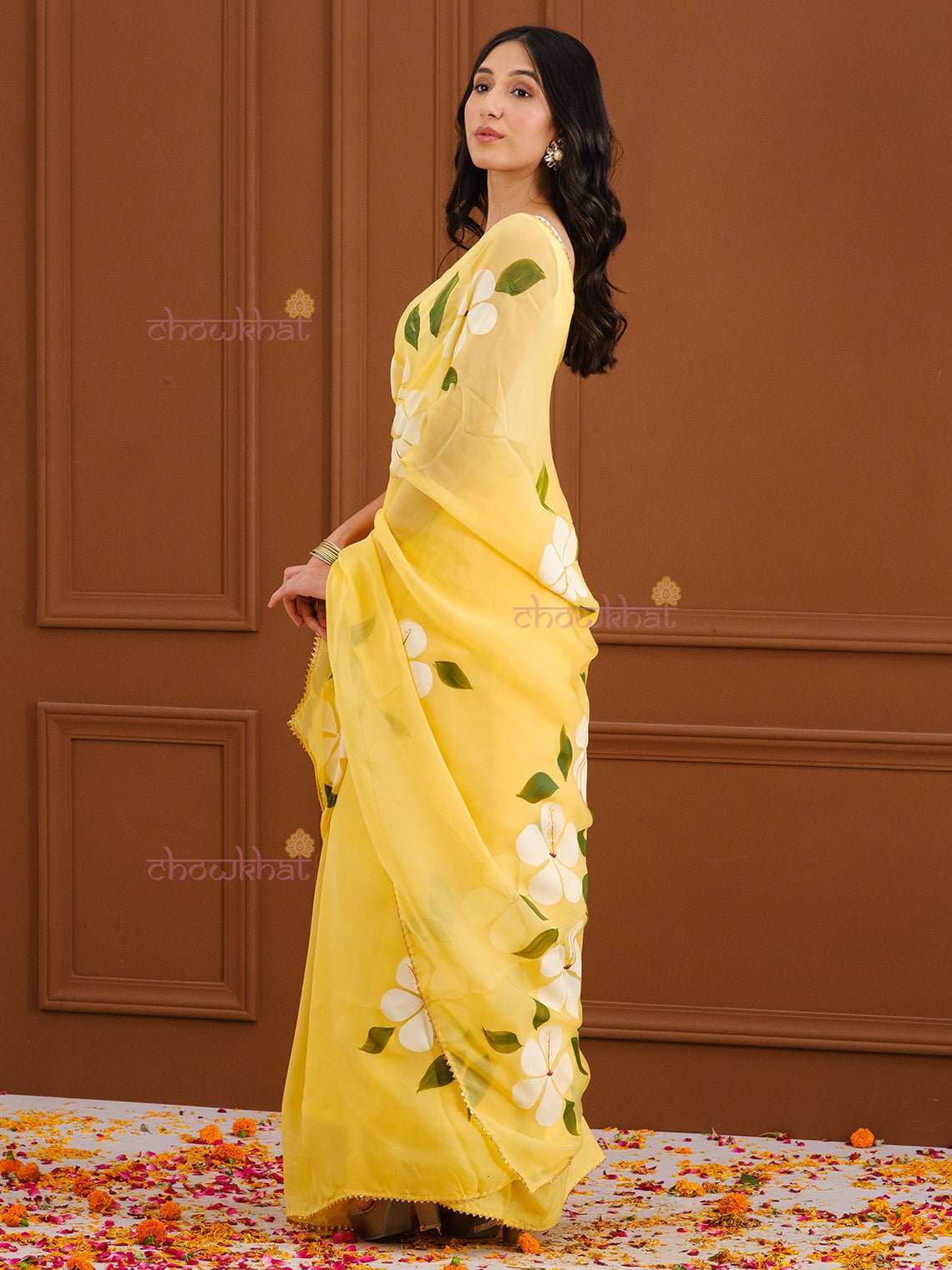 Meraki Hand Painted Organza Saree - Chowkhat Handicraft