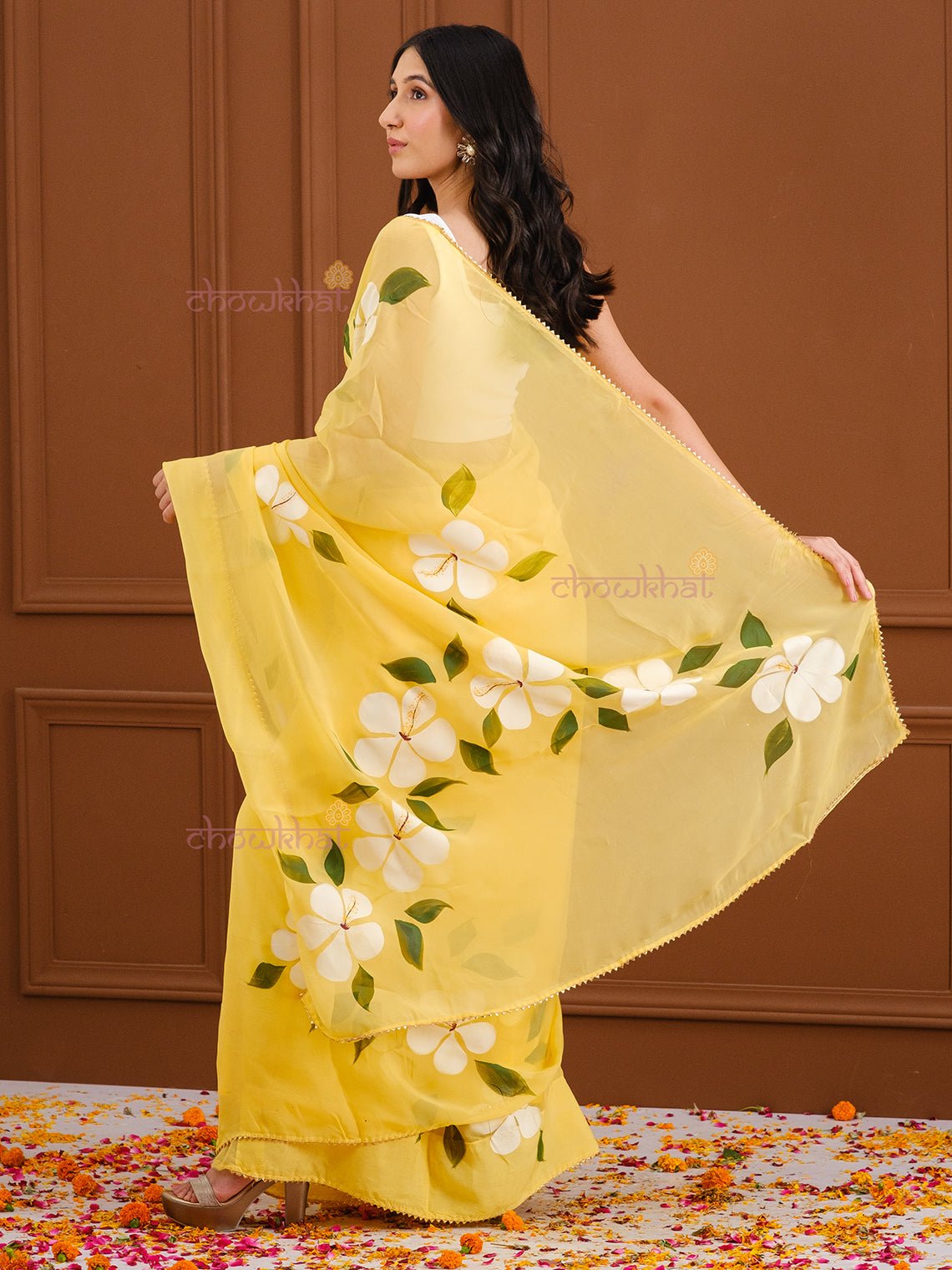 Meraki Hand Painted Organza Saree - Chowkhat Handicraft