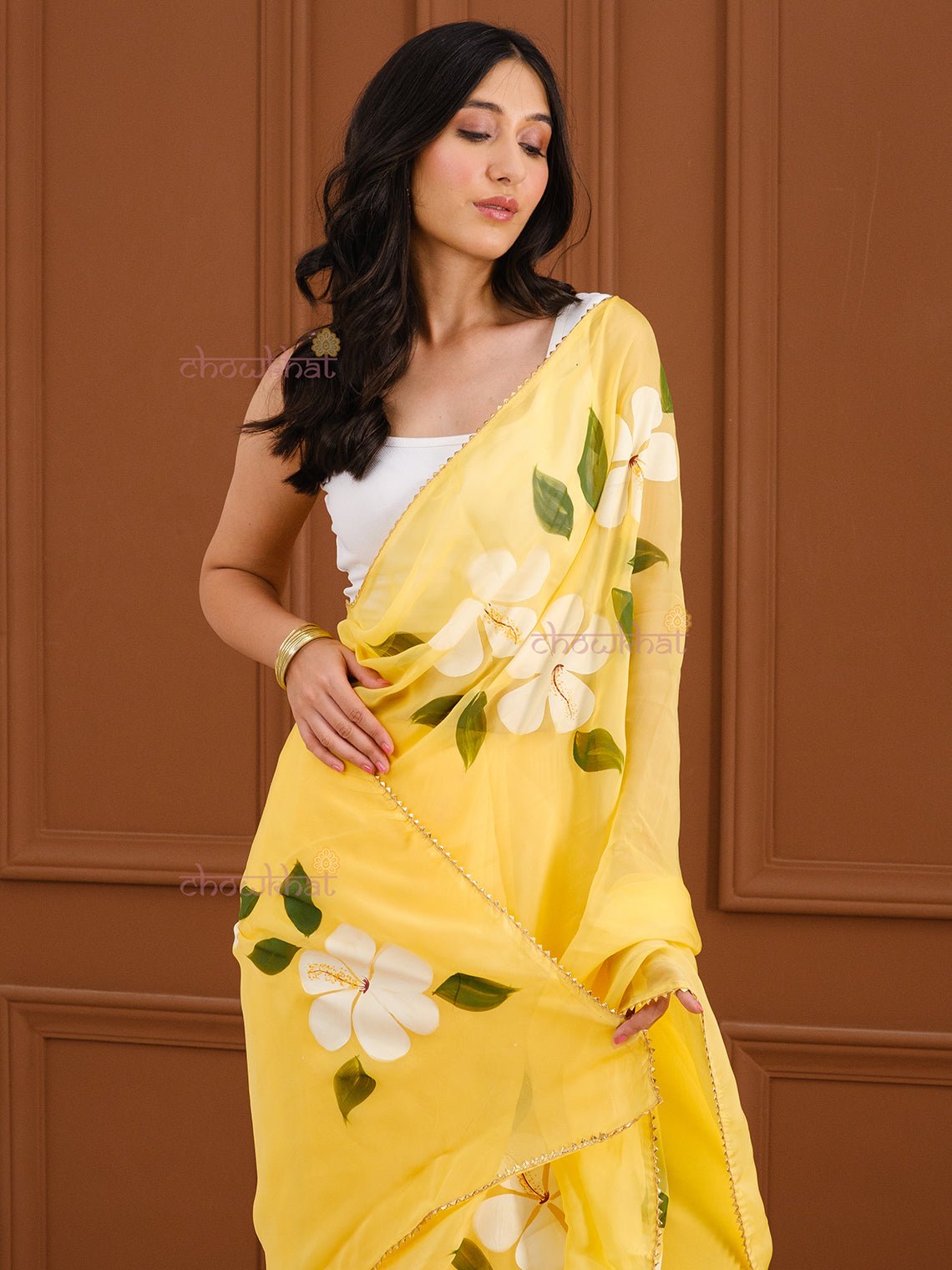Meraki Hand Painted Organza Saree - Chowkhat Handicraft