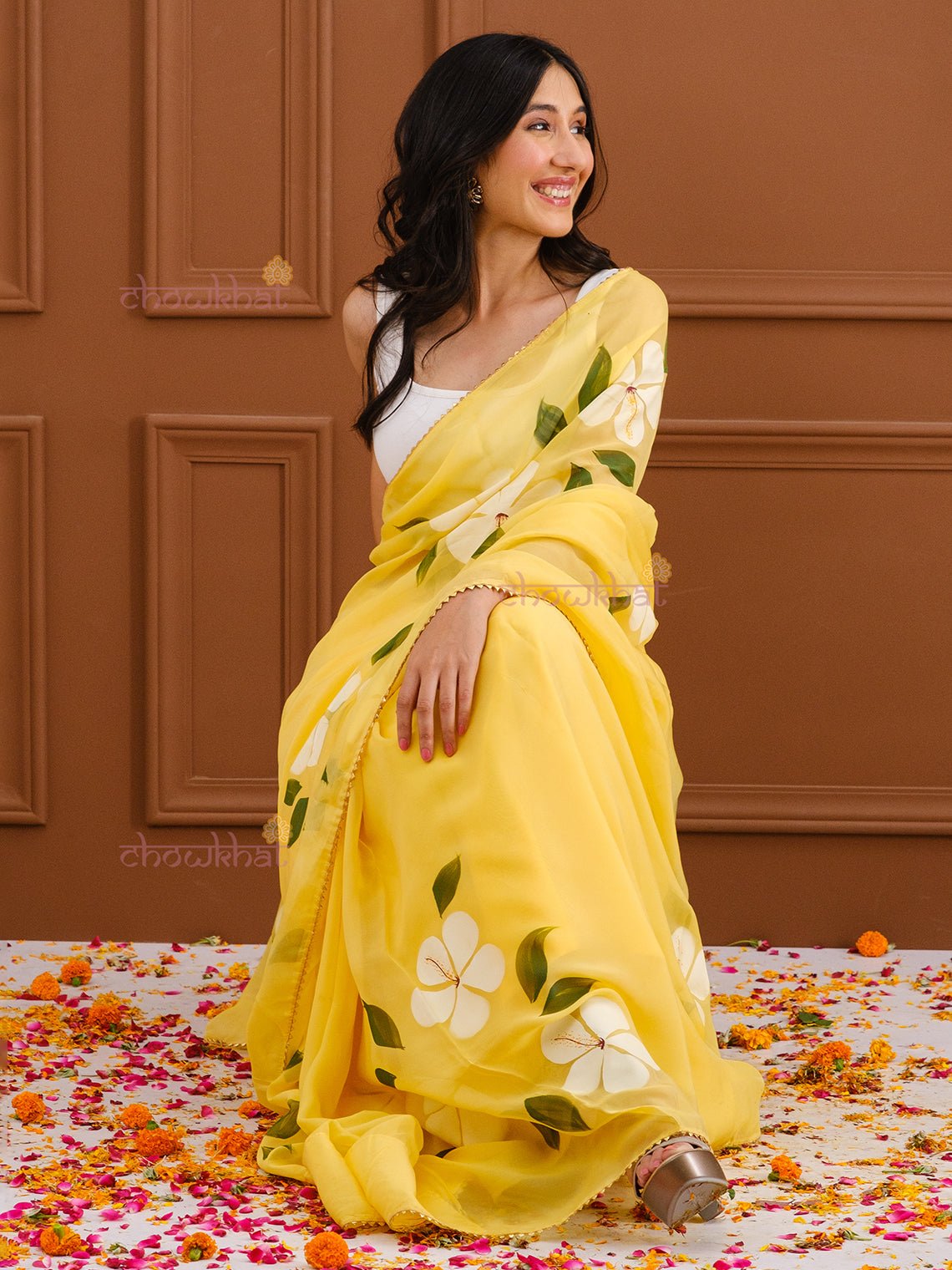Meraki Hand Painted Organza Saree - Chowkhat Handicraft