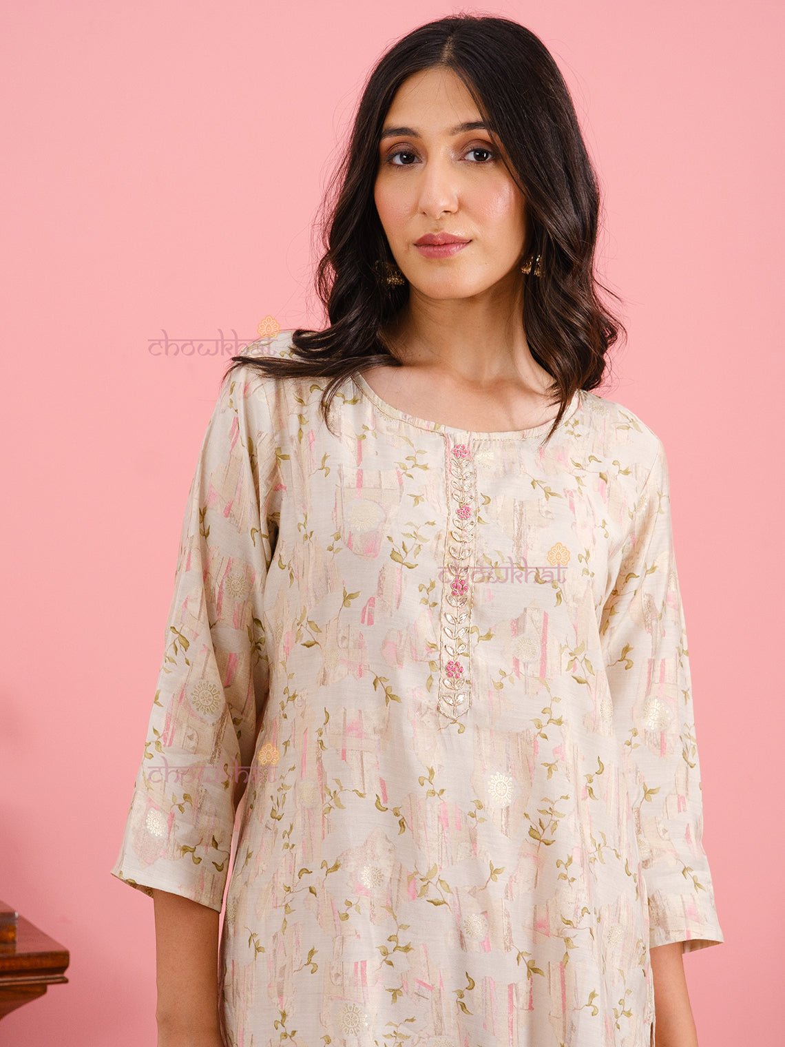 Raha Muslin Hand Printed Kurti & Pants set - Chowkhat Handicraft