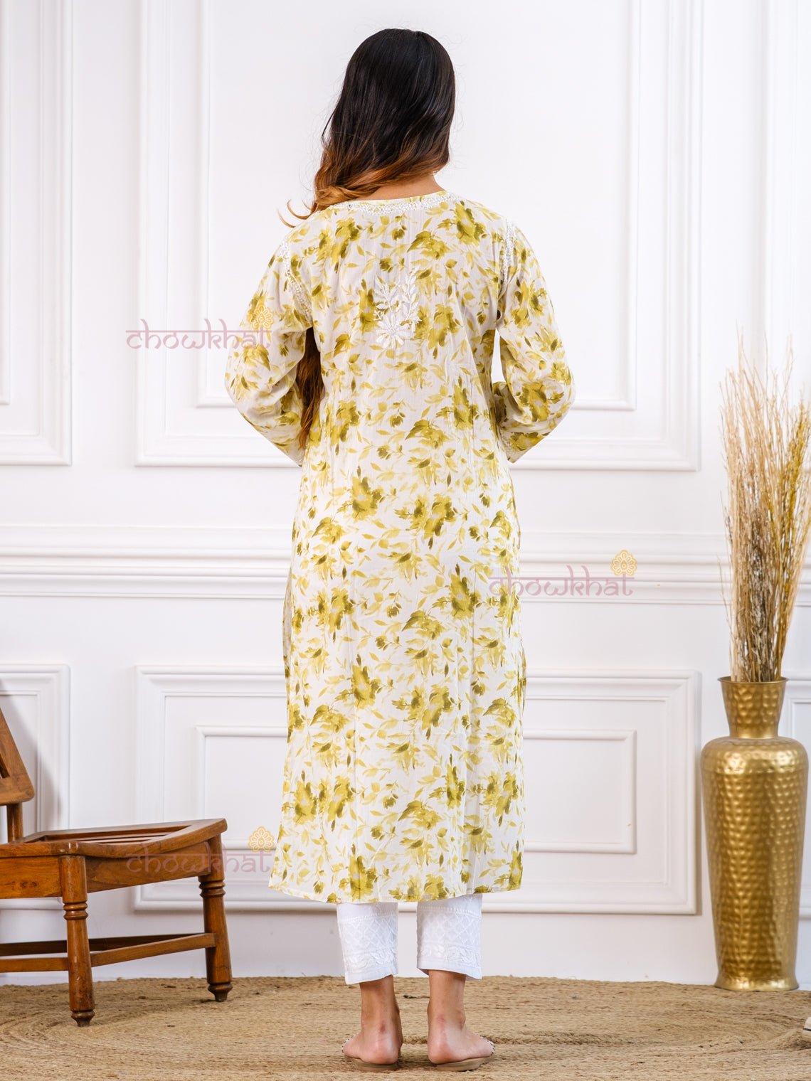 Netra Printed Mul Cotton Chikankari Kurti - Chowkhat Handicraft