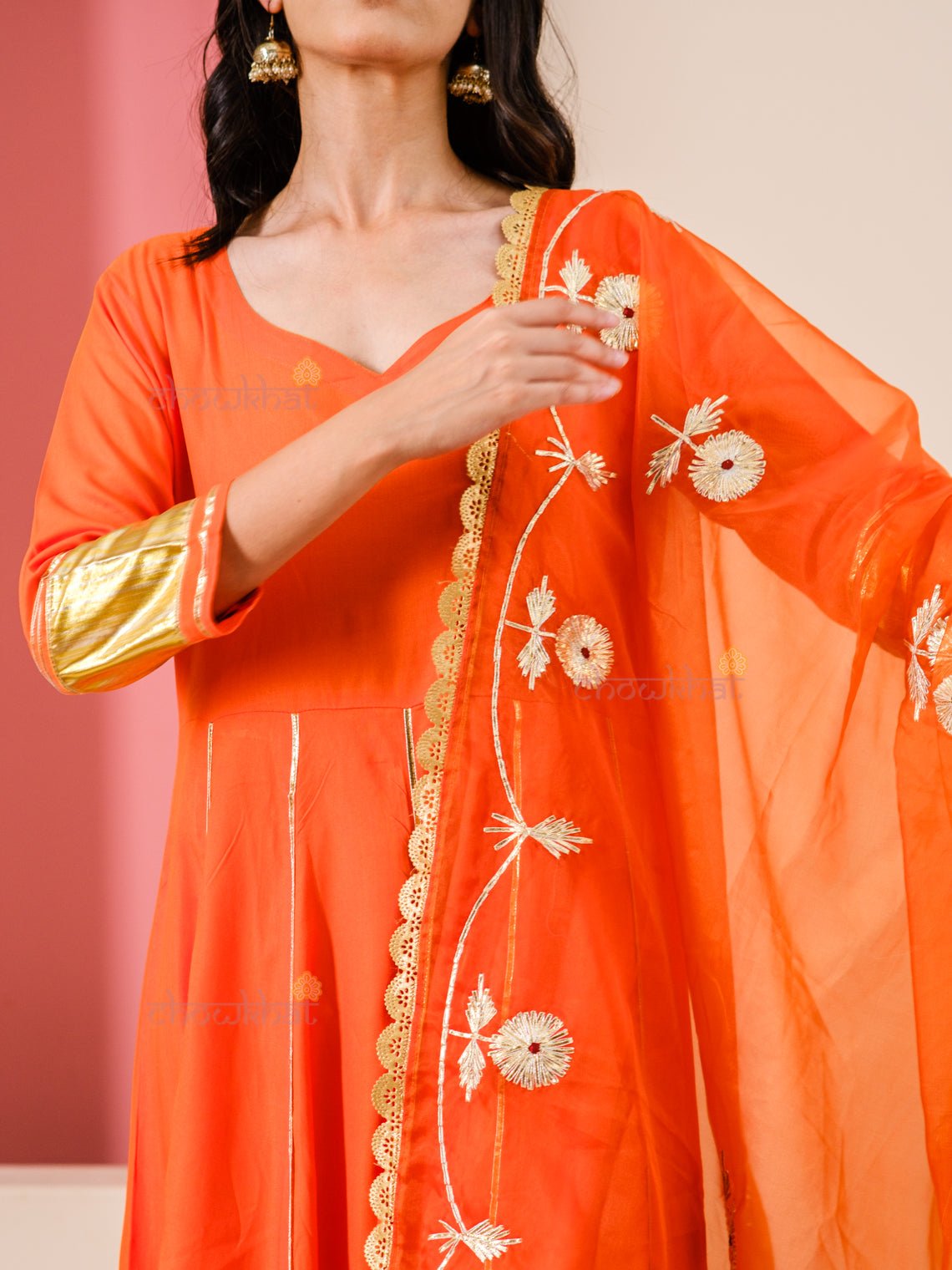 Aanya Aline Suit Set with Gota Work - Chowkhat Handicraft