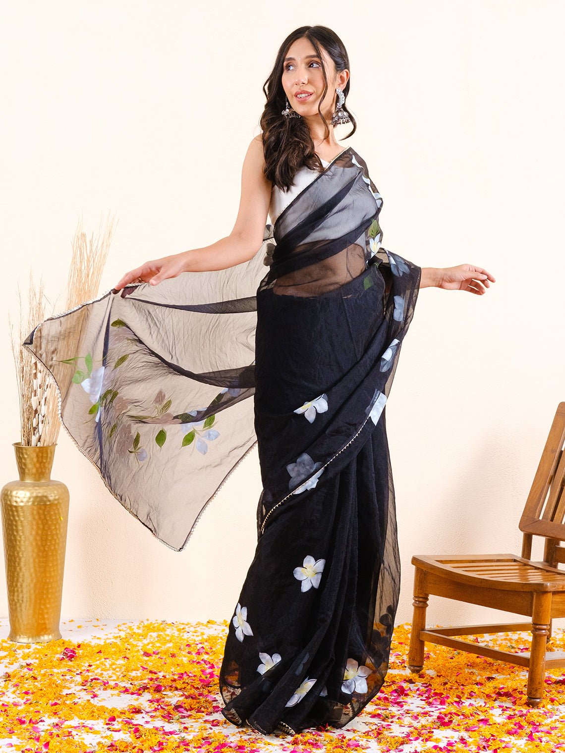 Rani Hand Painted Organza Saree - Chowkhat Lifestyle