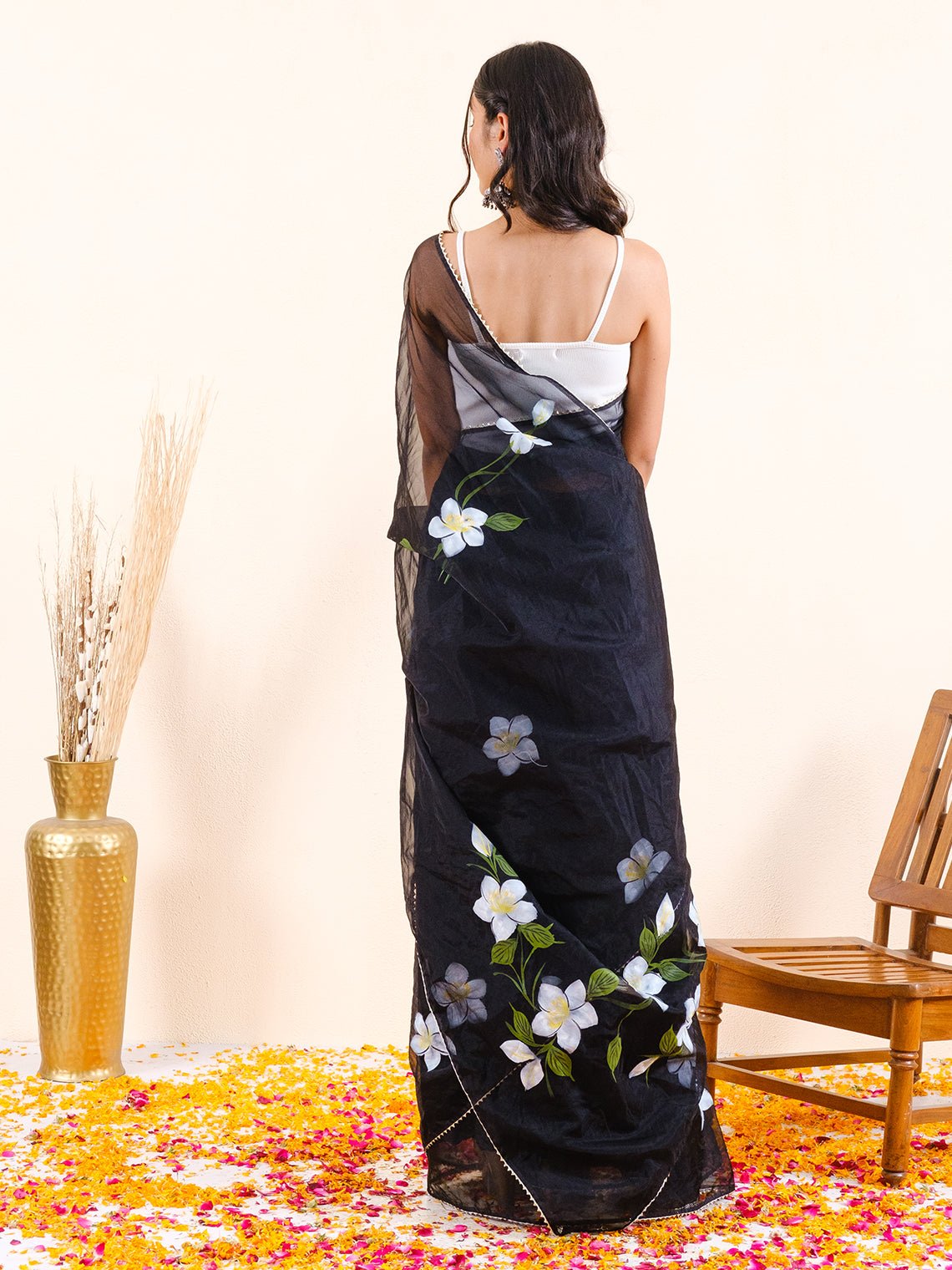 Rani Hand Painted Organza Saree - Chowkhat Lifestyle