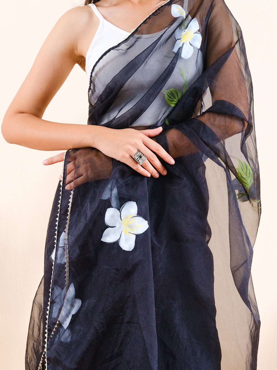 Rani Hand Painted Organza Saree - Chowkhat Lifestyle