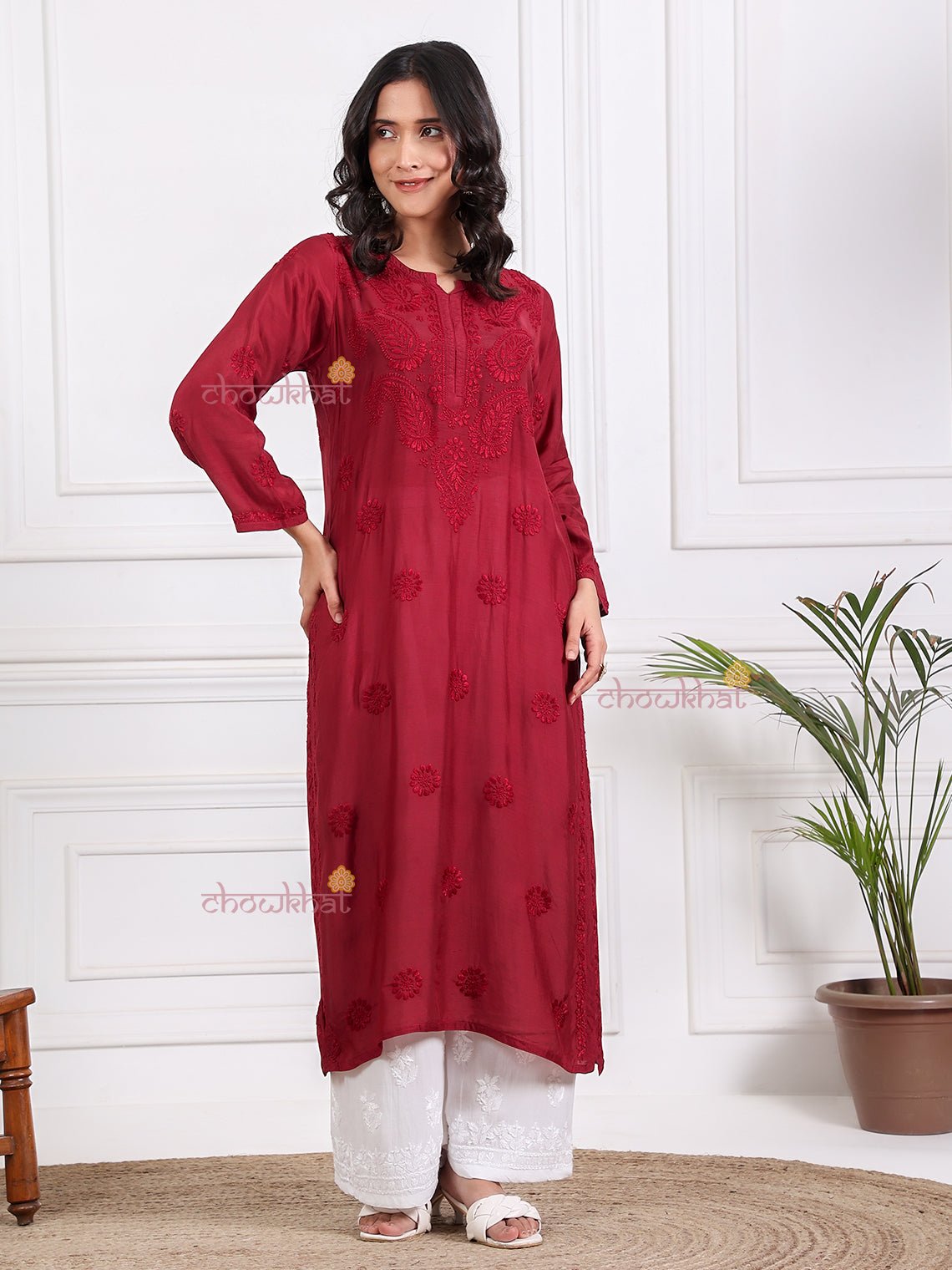 Nadia Straight Muslin Chikankari Kurti - Chowkhat Lifestyle