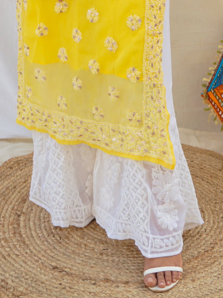 Asad Georgette Chikankari palazzo - Chowkhat Handicraft