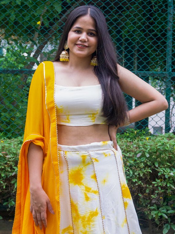 Kaveri Tie & Dye Lehenga with Gota Work - Chowkhat Handicraft