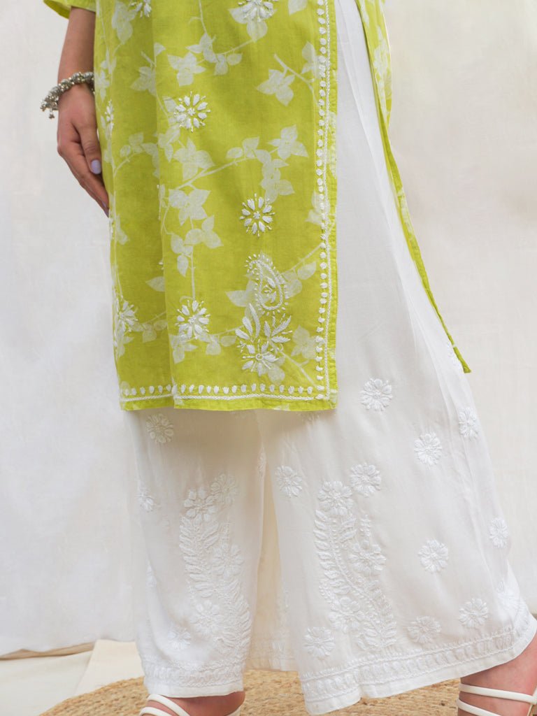 Sakhi Modal Chikankari Palazzo - Chowkhat Handicraft