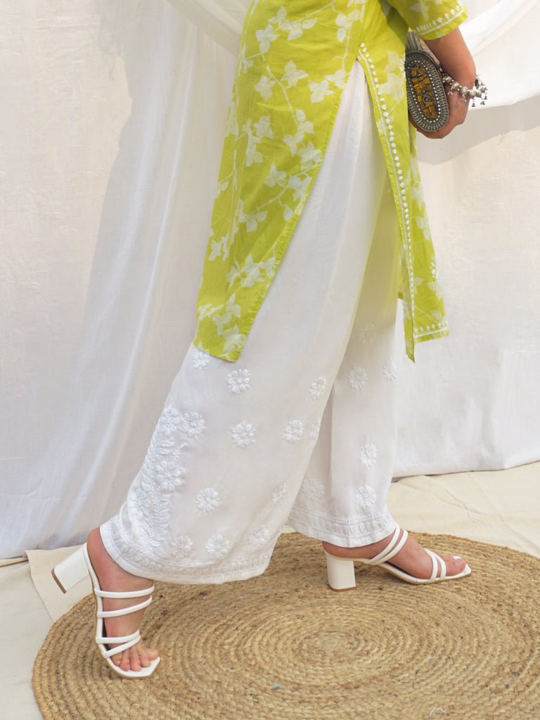 Sakhi Modal Chikankari Palazzo - Chowkhat Handicraft