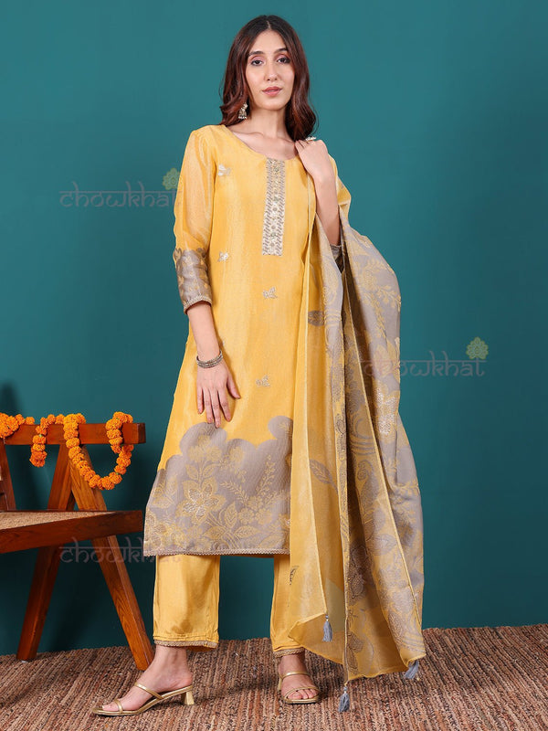 Ziana Hand Embroidered Tissue Organza Stitched Suit Set - Chowkhat Lifestyle