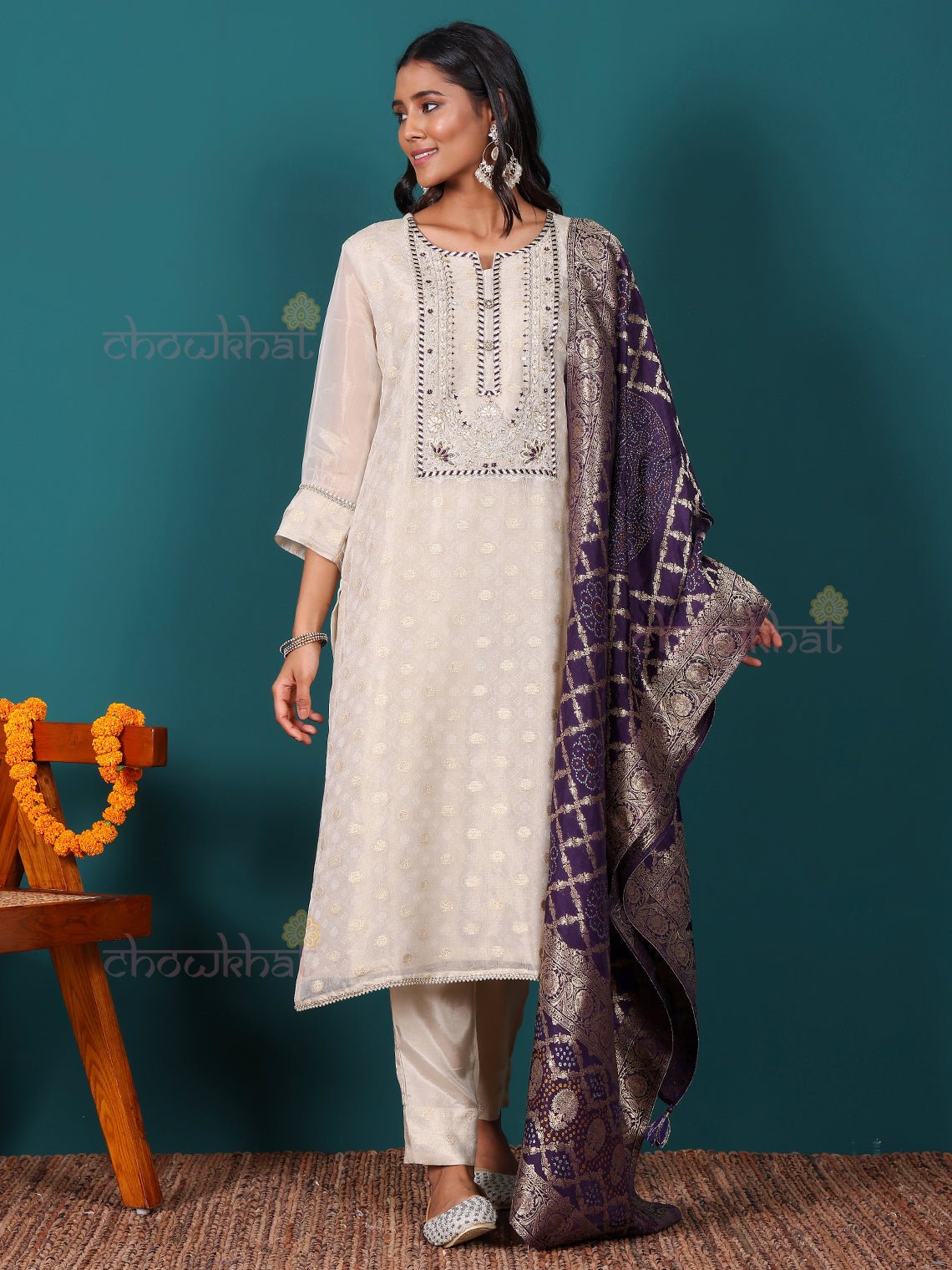 Azaa Hand Embroidered Tissue Organza Stitched Suit Set - Chowkhat Lifestyle