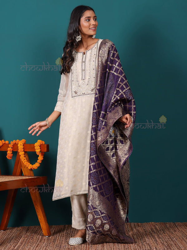 Azaa Hand Embroidered Tissue Organza Stitched Suit Set - Chowkhat Lifestyle