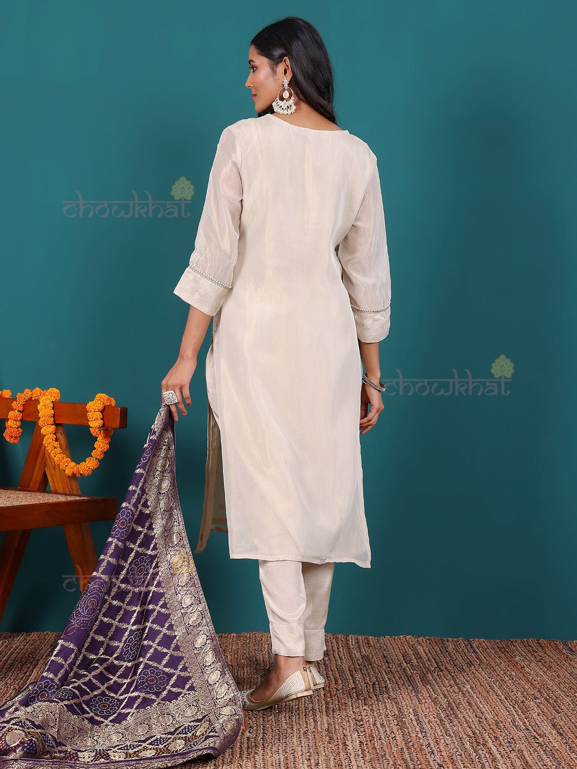 Azaa Hand Embroidered Tissue Organza Stitched Suit Set - Chowkhat Lifestyle