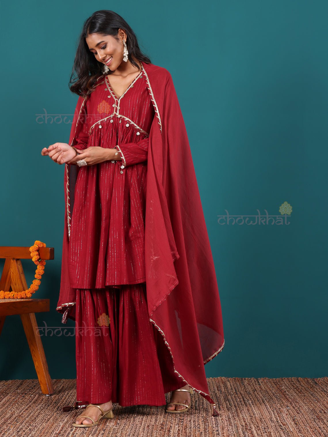 Dhara Lurex Cotton Stitched Suit Set with Handwork - Chowkhat Lifestyle